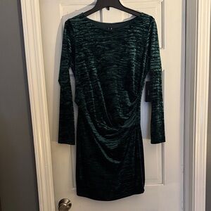 Lulu's Dark Green Long Sleeve Velvet Dress